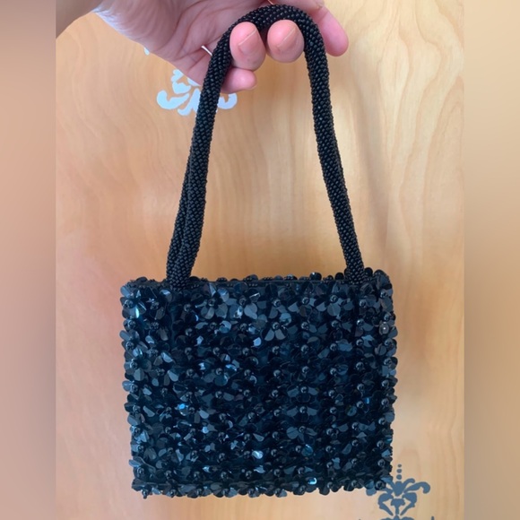 NEW RARE Vintage 90s Italian Designer Cozzi Black Beaded Mini Bag Hand Beaded - Picture 17 of 17